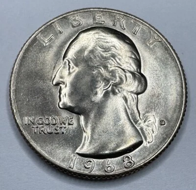 1968-D Washington Quarter 25cent Coin from US Mint Set. Uncirculated BU - Image 1 of 4