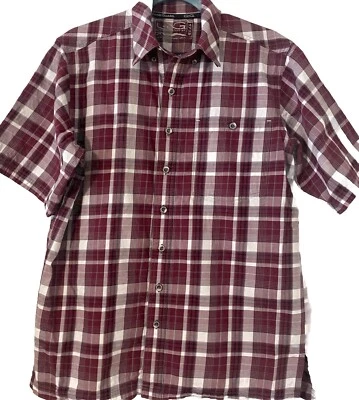 Gameguard Vented Fishing Shirt M Medium Button Up Short Sleeve Plaid Maroon Mens - Image 1 of 4