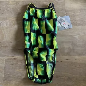 VINTAGE Speedo schwarz grün hoch geschnittene Rückseite einteiliger Badeanzug Größe 22 NEU - Bild 1 von 5