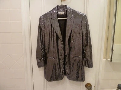 Blazer mujer Calvin Klein negro brillante lentejuelas 3/4 slv/dos botones forrado talla S Foto 1 de 4