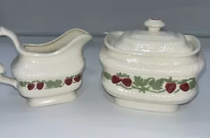 Vtg Creamer & Sugar Set Flower Strawberry Ceramic Fruit Spring 1967 Country - Picture 1 of 7