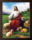 Jesus Christ Playing with Sheep Religious Print Painting In Wooden Frame