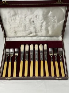 Vintage Asprey & Co. Ltd. set pesci argento con manici in osso - scatola originale montata - Foto 1 di 10