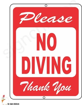 POR FAVOR, SIN LETRERO DE BUCEO, SEÑALIZACIÓN DE AVISO / LETRERO DE ALUMINIO, LETRERO DE PISCINA, NATACIÓN Foto 1 de 2