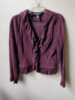INTERNATIONAL CONCEPTS Ruffle Front Suede Jacket Mulberry M - Image 1 of 4