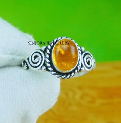 Подарочное кольцо ручной работы из стерлингового серебра 925 пробы с янтарем размер США от 5 до 13 - Изображение 1 из 4