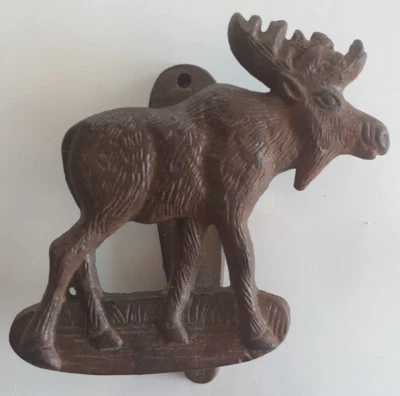 Batente de porta alce vintage ferro fundido decoração cabine rústica 5 1/2" x 5 1/2" - Imagem 1 de 4