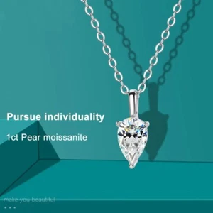 1CT Pear Cut Real Moissanite Pendant Necklace Gift For Her 925 Sterling Silver - Picture 1 of 12