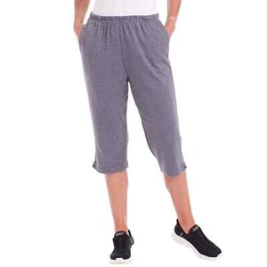 NEW - Women's Pull-On Sz. XL Cotton Knit Jersey Capris W/Pockets In Gray - Picture 1 of 5