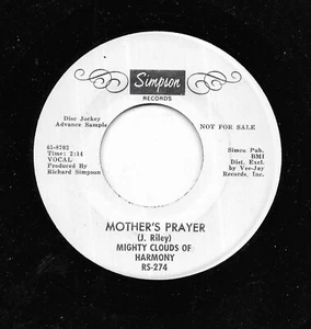 MIGHTY CLOUDS OF HARMONY 45RPM '65 SIMPSON MOTHER'S PRAYER GOSPEL SOUL PROMO M- - Foto 1 di 1