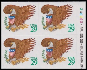 US 2596 Eagle & Shield green 29c plate block 4 D32322 MNH 1992 - Picture 1 of 1