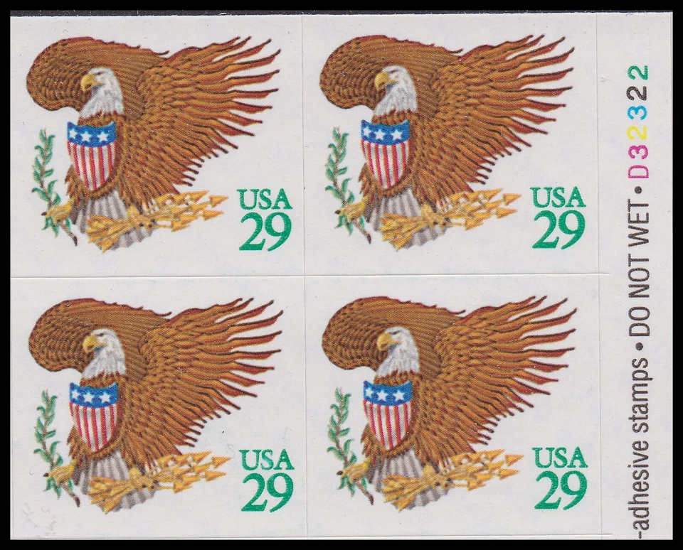 US 2596 Eagle & Shield green 29c plate block 4 D32322 MNH 1992 - Image 1 of 1
