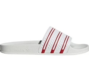 Adidas Men's Size 8 Adilette Slip On Slides White/Red NWT - Picture 1 of 4