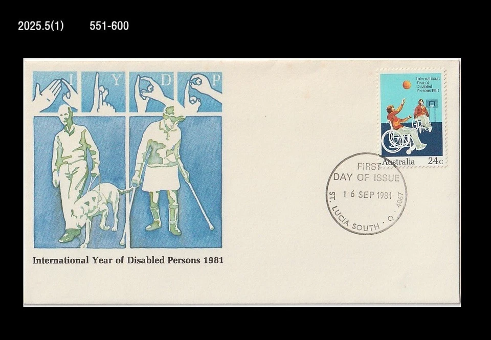 Año de las Personas con Discapacidad,Perro,Silla de Ruedas,Baloncesto,Australia 1981 FDC Foto 1 de 1