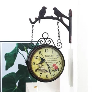 Double-Side Round Wall Clock Battery Powered Train Station Side Mount Home - Picture 1 of 7