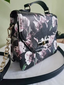 Coast Black handbag/shoulder bag With Purple Flower Print - Picture 1 of 3