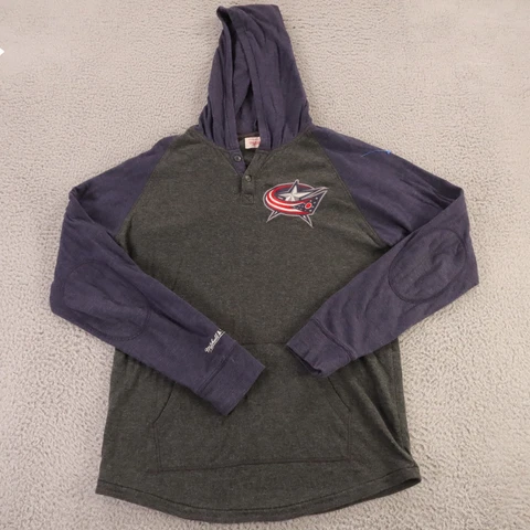 Columbus Blue Jackets Hoodie Mens Large Blue Mitchell & Ness Sweater Sweatshirt Cover