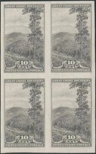Block of 4 - Scott 765 - Imperf. NGAI - 10 cent - Great Smokey Mtns - 1935 - MLH - Picture 1 of 1
