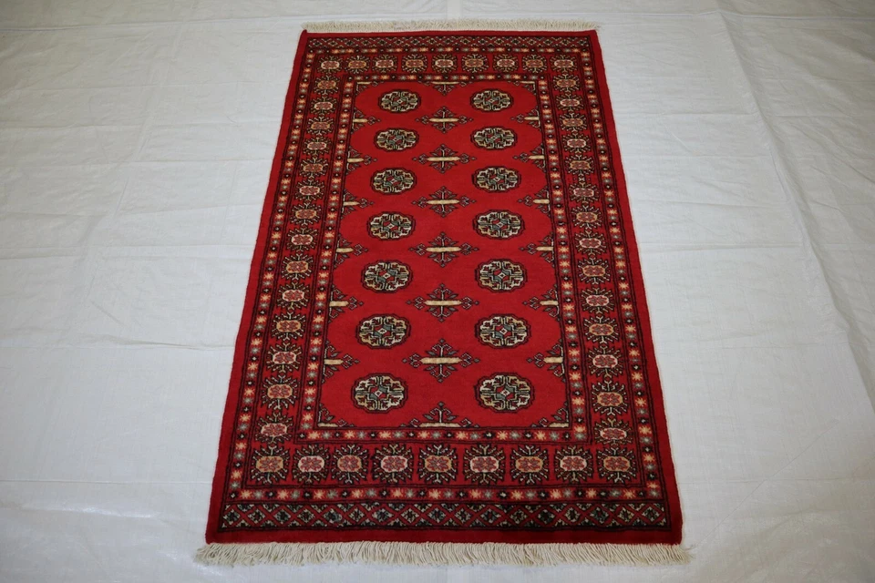3'2" x 5'1" ft. Bokhara Hand Knotted Wool Rug, Geometric Area Rug, 3x5 Carpet - Image 1 of 4