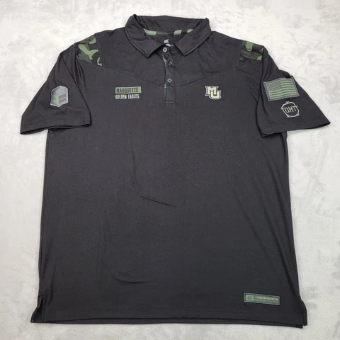 Marquette Polo Shirt Men XXL Black Green Camo Golf Casual Military Service Adult Cover
