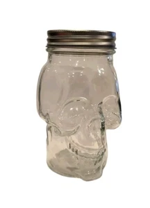 Glass Skull Clear Mason Jar with Lid 5.5" Halloween 16oz - Picture 1 of 3