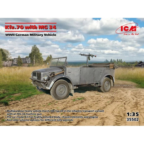 KFZ.70 WITH MG 34 WWII GERMAN MILITARY VEHICLE KIT 1:35 Icm Kit Mezzi Militari M - Immagine 1 di 1