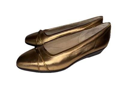 Zapatos sin cordones de cuña baja de cuero bronce BALLY Megan hechos en Italia 7,5 N Foto 1 de 4