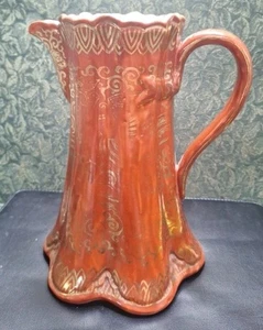 1940s Red Pitcher With Gold Swirls And  Designs Looks Chinese - Picture 1 of 14