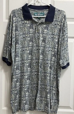 Polo vintage Big Dogs Hombre XL Azul Marino/Gris/Blanco Gráfico Botón Manga Corta Foto 1 de 4