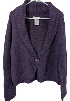White Stag Women's Large 12-14 Purple Cardigan Sweater Rhinestone Snap Closure - Image 1 of 4
