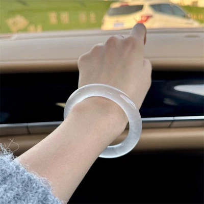 Certified natural quartzite jade glutinous white bracelet Fat round bar - Image 1 of 3