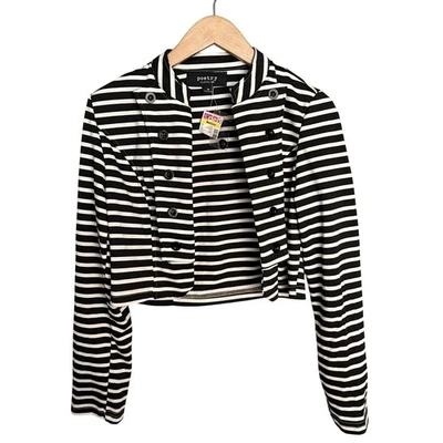 Poetry Clothing Striped Cropped Jacket Button Up Women's M Black White - Image 1 of 4