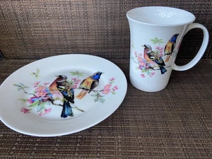 Pasadena Birds Colorful Porcelain Set Matching Mug And Plate #4 - Picture 1 of 4