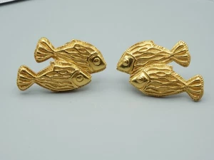Vintage LANVIN Germany Ohrclips Fische - Neu - Nie Getragen vergoldet - Bild 1 von 6