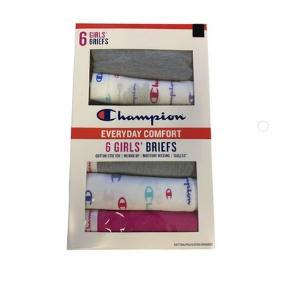 Champion Youth Girl's Comfort Cotton Stretch Moisture Wicking Briefs, 6 Pack - Image 1 of 4