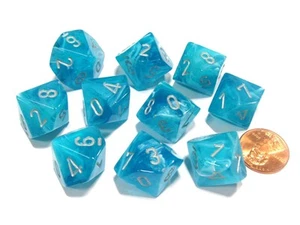 Set of 10 Chessex Cirrus D10 Dice - Aqua with Silver Numbers - Picture 1 of 1