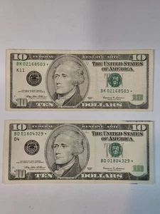 1999 LOT of (2) U.S $10 *Star Notes* Circulated - Picture 1 of 13