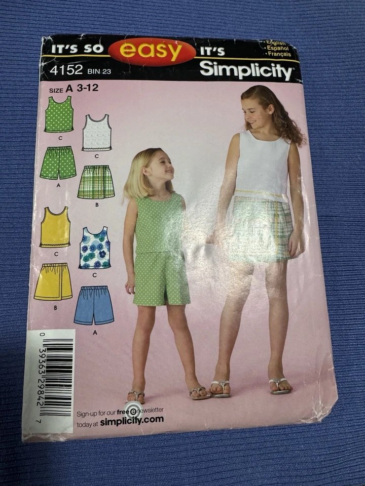GIRLS CHILDS CUT SIMPLICITY 2910 Sewing Pattern SKORT SHORTS TANK TOP SIZE 3-12 - Image 1 of 4