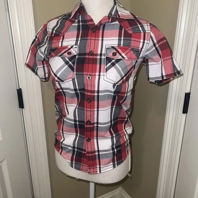 Camisa Helix com botões masculina pequena xadrez manga curta cowboys ocidentais dois bolsos - Imagem 1 de 4