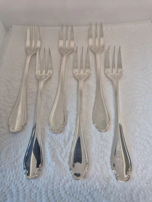 Christofle Pompadour 6 Fourchettes à Desserts  Style Louis XV Métal Argenté - Photo 1/4