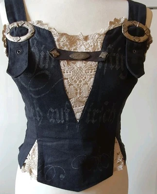 Country Line Leinen-Mieder, schwarz/natur m. viel Spitze, Gr 38 - Bild 1 von 4