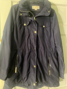 Michael Kors Damen Regenjacke dunkelblau Gr. L Kapuze Reißverschluss Mantel MK Large - Bild 1 von 7