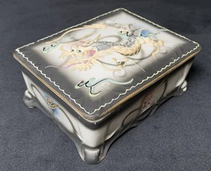 Vintage Dragonware Moriage Trinket Box With Lid Blue Black Gray 5” Gold Accents - Picture 1 of 11