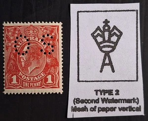 1918 Australia 1d Carmine Red KGV stamp OS perf 2nd WMK Rough paper MUH Cat $150 - Bild 1 von 3