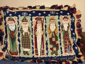 2 Santa Claus Needlepoint Throw Pillows Merry Christmas To All Velvet tassled - Picture 1 of 7
