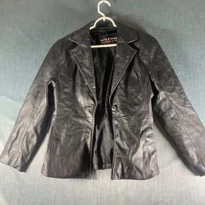 Chaqueta de cuero para mujer Wilsons talla XS negra con bolsillos forrados retro 100 % cuero Foto 1 de 4