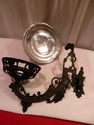 Soporte de pared para lámpara de aceite con placa de refector de mercurio - hierro fundido - soporte vintage Foto 1 de 4