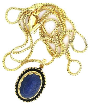 Collar de cadena colgante bisel chapado en oro cabina escarabajo cristal zafiro ocupado Japón Foto 1 de 2