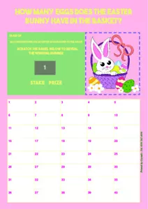 5 X EASTER BUNNY GUESS THE EGGS SCRATCH CARD 40 NUMBERS FUNDRAISING - Picture 1 of 1