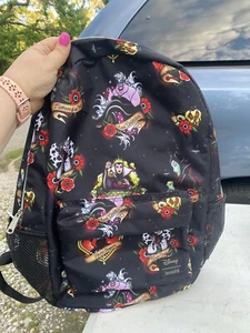 Loungefly Disney Villains Black Red RARE Tattoo Print Full Size Canvas Backpack - Picture 1 of 8